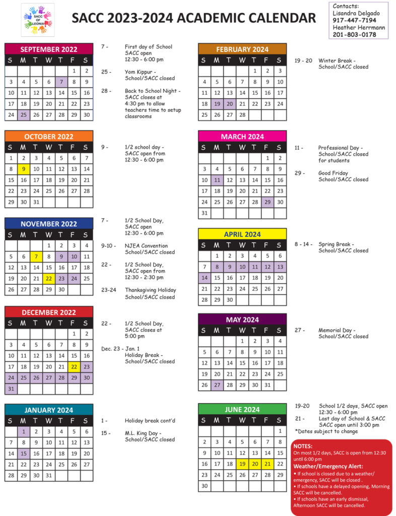 Calendar SACC Of Leonia